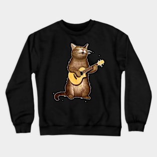 Cat Gifts For Cat Lovers Funny Playing Ukulele Crewneck Sweatshirt